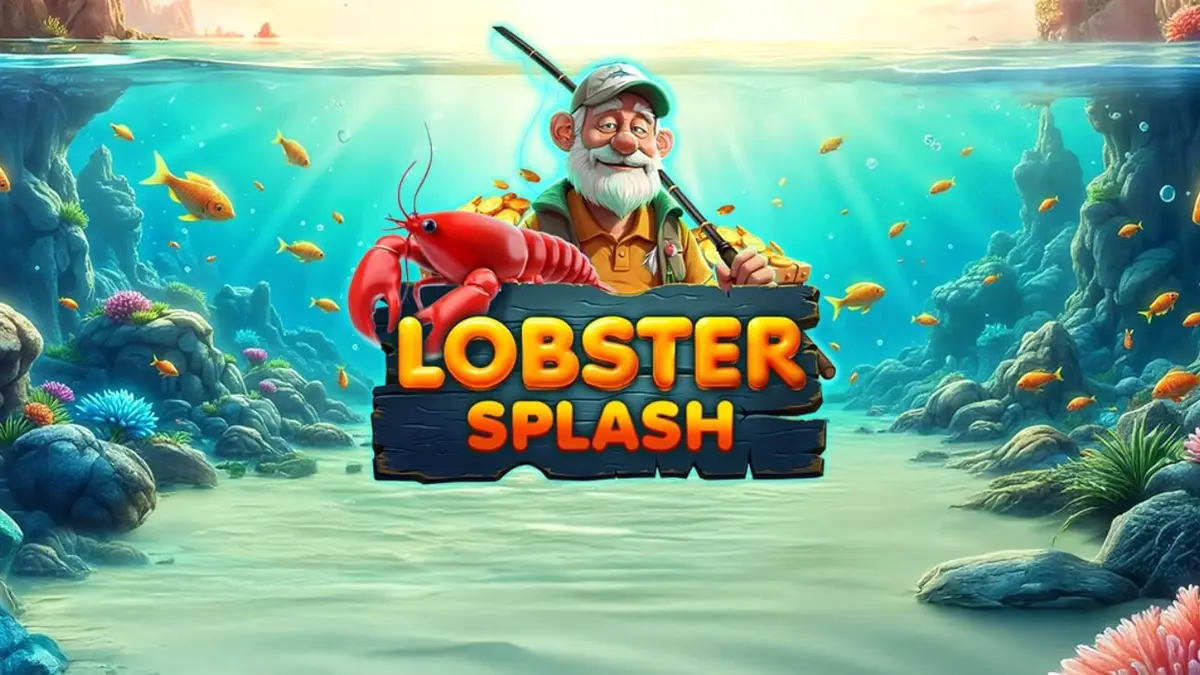 Tampilan layar permainan slot Lobster Splash dengan gulungan bawah laut dan simbol lobster.