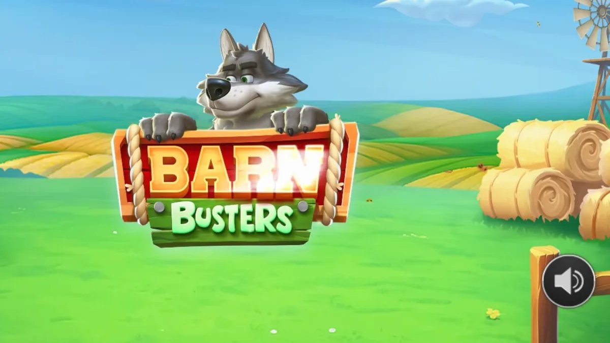 Tampilan visual slot Barn Busters dengan latar belakang peternakan yang cerah dan simbol-simbol bertema pertanian.